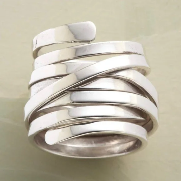 Vintage Punk Ring !! Silver Wrap Solid Metal. SZ- 5 New! - Picture 8 of 8